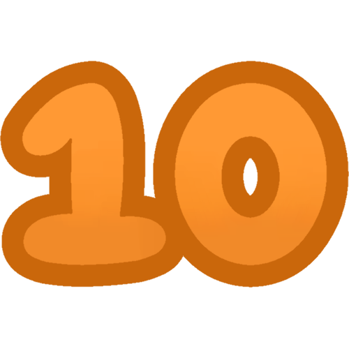 a cartoonish number 10 that is orange